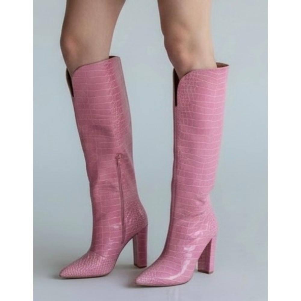 Wild Fable Pink Croc Embossed Knee High Block Heel Boots Size 6 Barbiecore